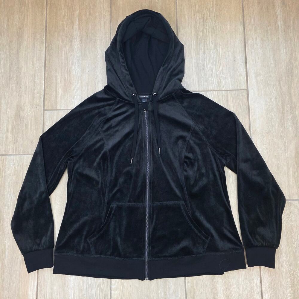 Torrid Velour Hoodie Womens 1 Black Plush Full Zip Jacket Y2K Plus Size